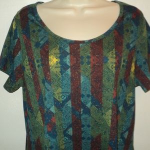 LuLaRoe M Top Irma Geometric Stripes Short Sleeves